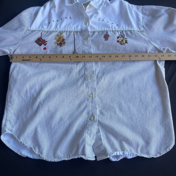 Vintage Bill Blass Womens Button Up Shirt Large Cotton Brown Striped Embroidered - Picture 7 of 10